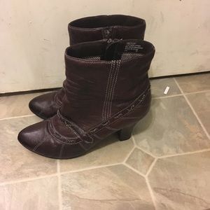 Brown leather heel boots